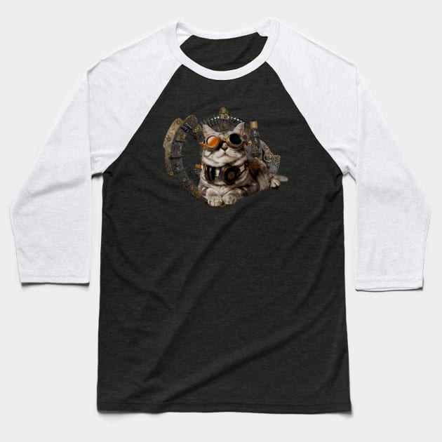 SteamPunk Cat Baseball T-Shirt by Turtlewerx inc